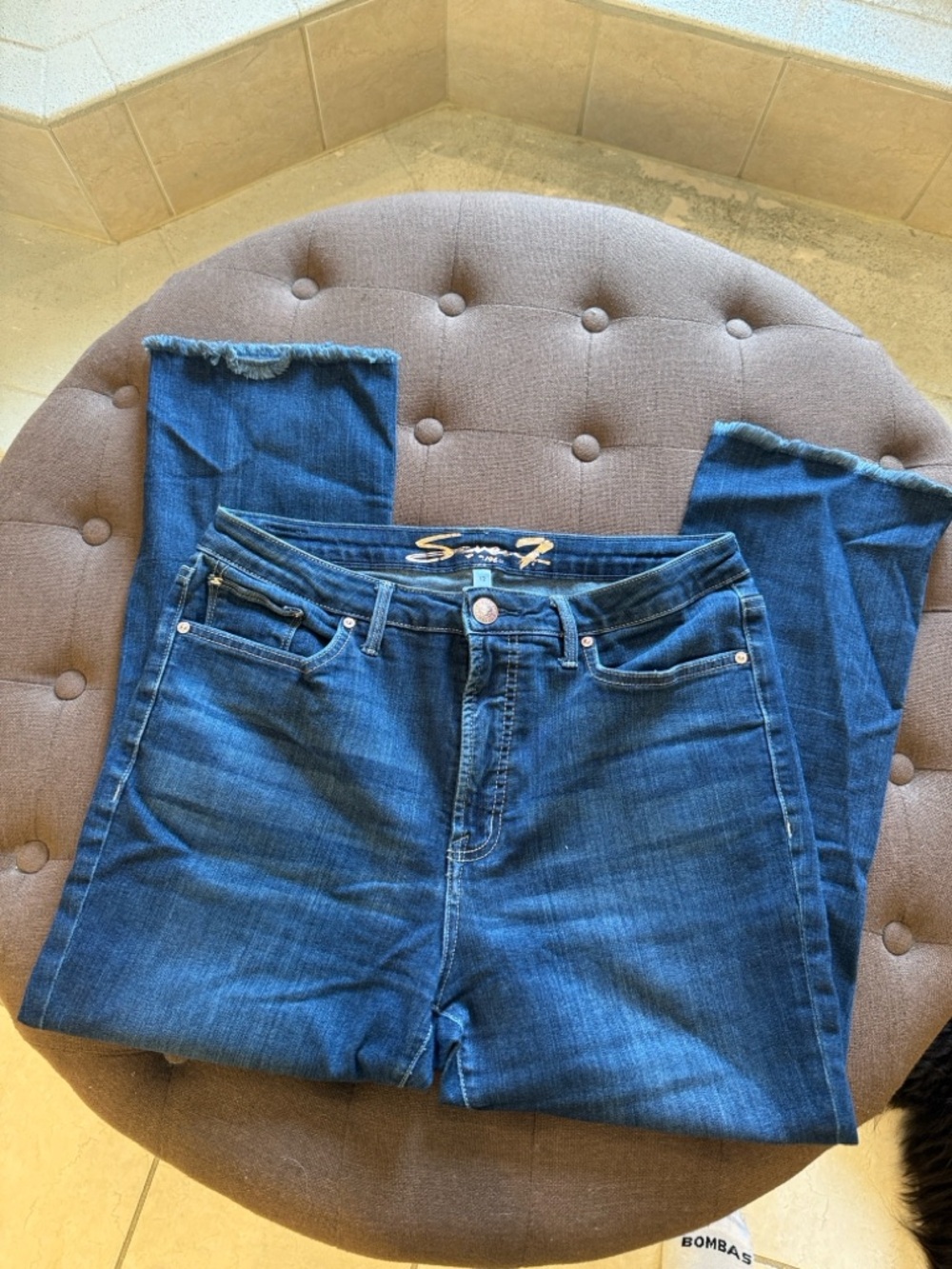 Seven7 Dark Blue Fringe Hem Ankle Jeans